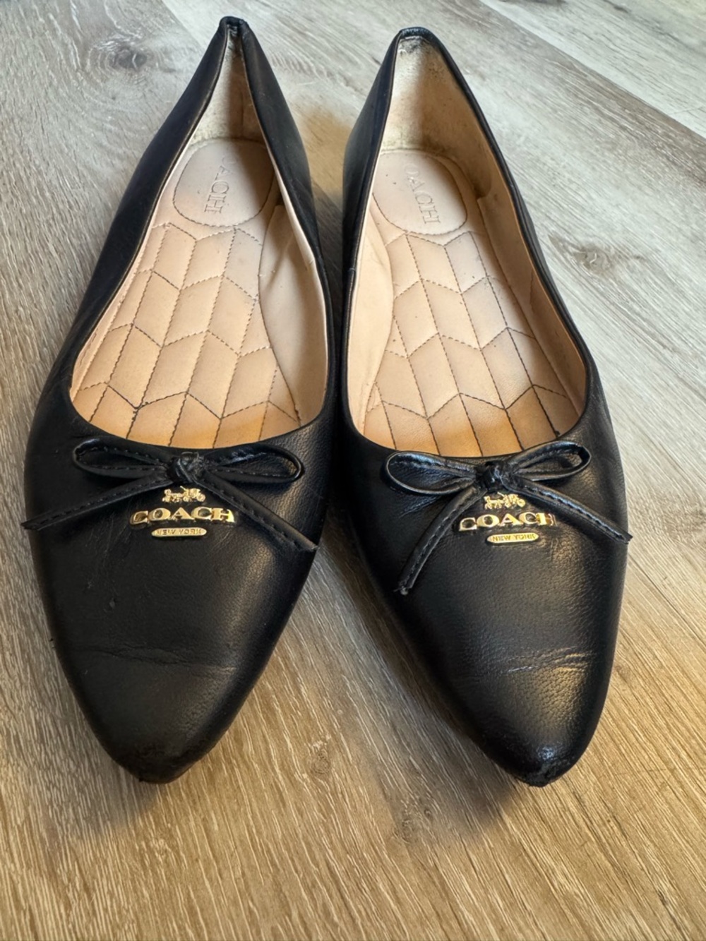 Coach Women's Black Leather Pointed Toe Ballet Flats Size7 - Picture 7 of 10